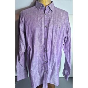 Ted Baker London Mens Linen Cotton Blend Button-Up Shirt Size 6 XXL Purple